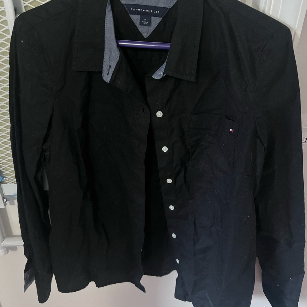 Tommy Hilfiger Black Button Down Shirt Classic Style
